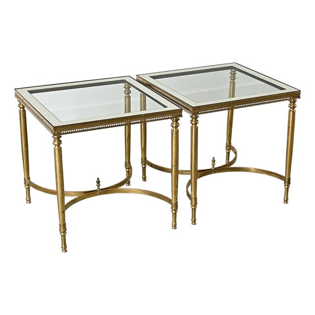 French Vintage Mid-Century Brass & Glass End Tables For Sale