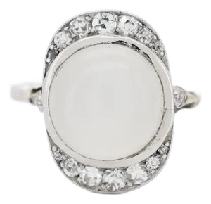 Art Deco Gold Moonstone Diamond Ring, Size 7