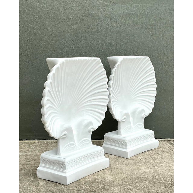 Vintage Cast Cement Shell Form Pedestals - Pair For Sale - Image 11 of 12