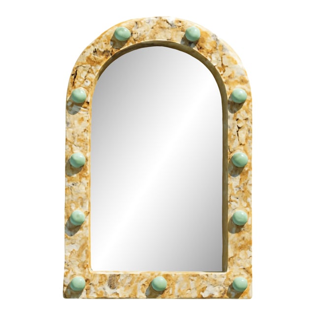 Vintage Italian Scagliola Pigmented Plaster Arched Wall Mirror For Sale