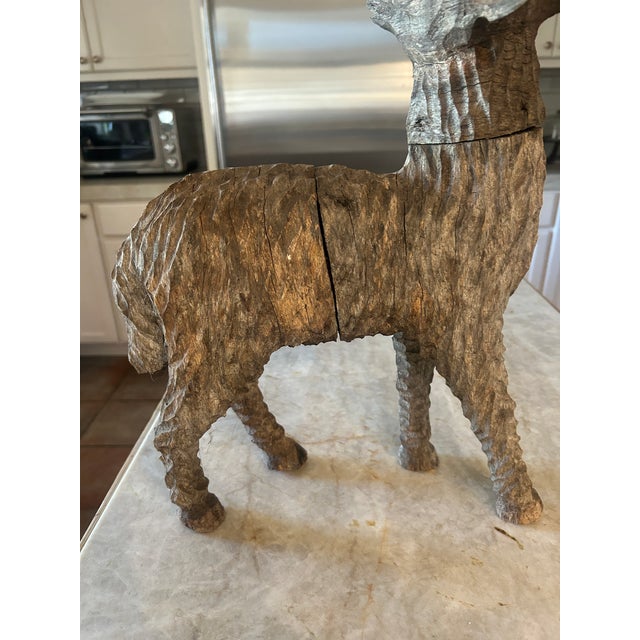 Textile Antique European Folk Art Carved Wooden Sheep Sculpture For Sale - Image 7 of 11