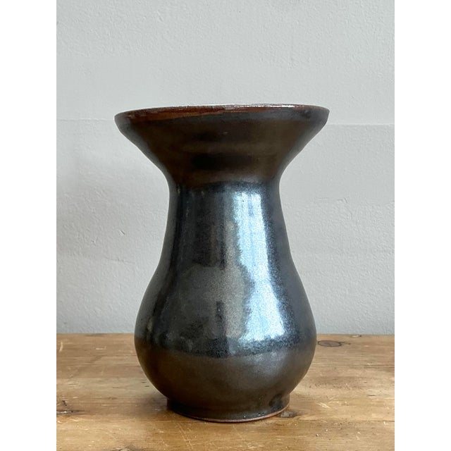 Contemporary Vintage Original Studio Pottery Striped Rim Vase For Sale - Image 3 of 12
