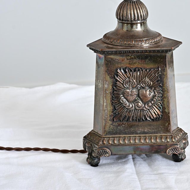 Silver 19th Century French Silverplate Altar Candlestick Lamps - a Pair For Sale - Image 8 of 12