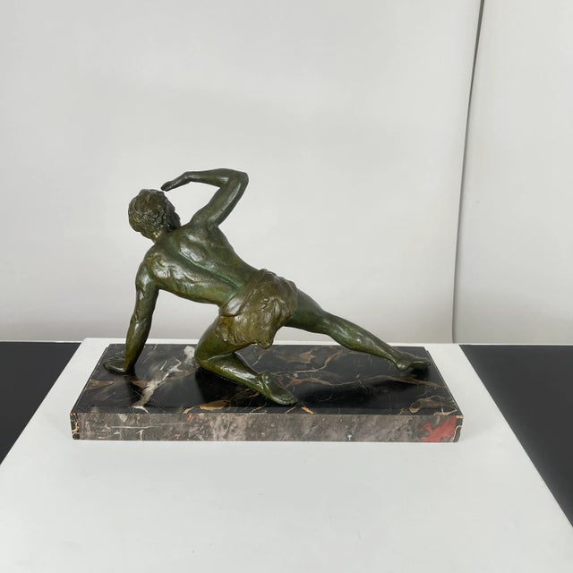 Art Deco Male Sculpture, Spelter, Marble, France circa 1930 For Sale - Image 3 of 14