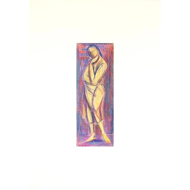 Woman Figure is a beautiful artwork by Daniel Milhaud. Oil Pastel on blue paper. The state of preservation is good. The...