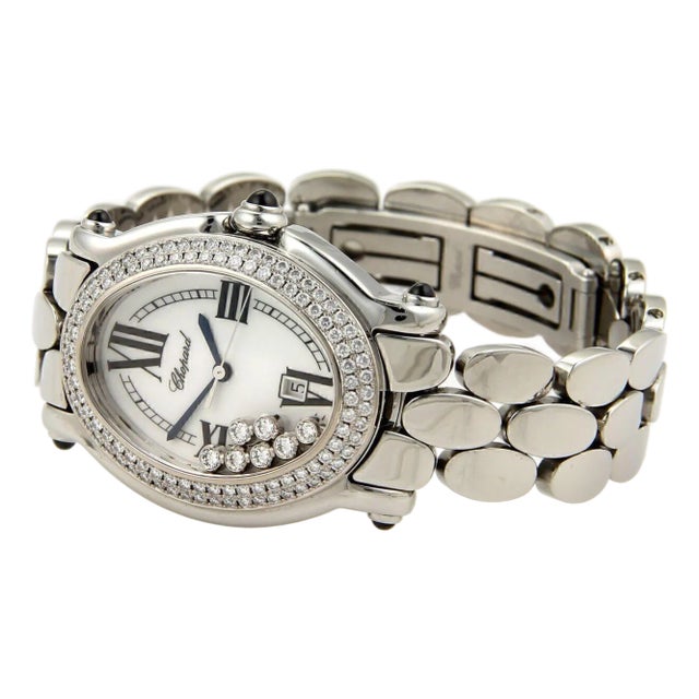 Chopard Happy Sport Oval 7 Floating Diamonds Ladies Stainless Steel Wrist Watch For Sale