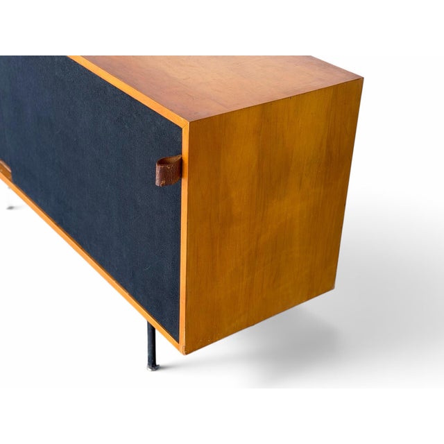 1950s Early Florence Knoll Model 116 Maple Credenza - Black Grasscloth Sliding Doors For Sale - Image 9 of 11