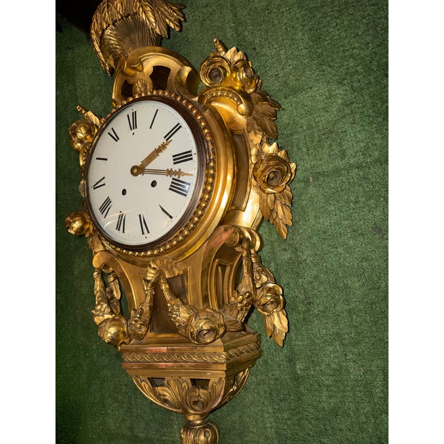 Large Swedish Gustavian Cartel Wall Clock For Sale - Image 9 of 10