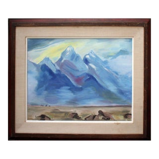 1970s "Blue Mountains" Desert Landscape Painting, Framed For Sale