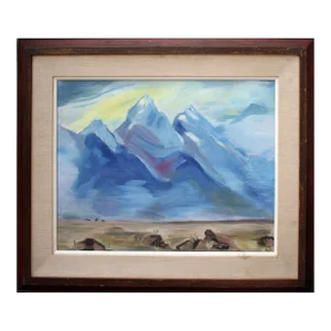 1970s "Blue Mountains" Desert Landscape Painting, Framed