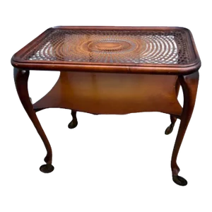 Mid 20th Century Vintage Cane Top Rolling Side Table