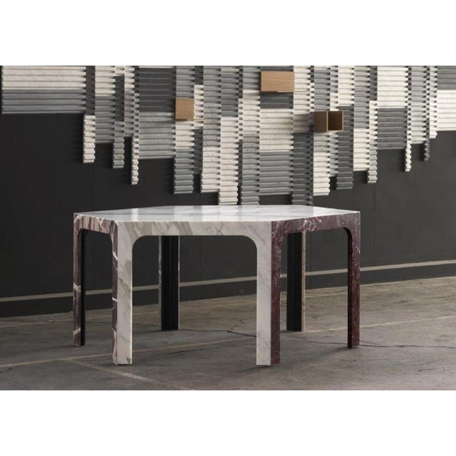 Stone Sesto C Hexagonal Dining Table in Calacatta and Bardiglio Marble by Bufalini Marmi For Sale - Image 7 of 12