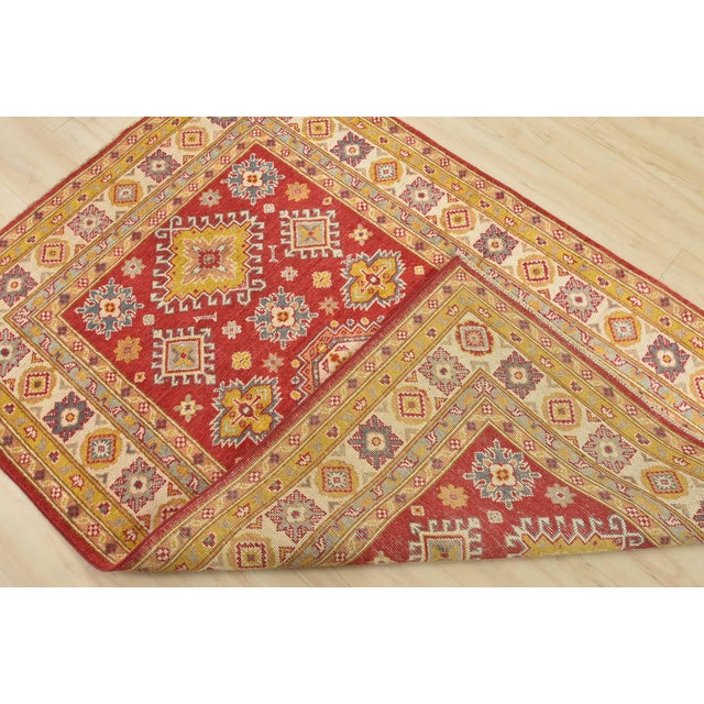 Kazak Rug 4’1” X 5’11” Red Wool Tribal Hand-Knotted Oriental Carpet For Sale - Image 12 of 13