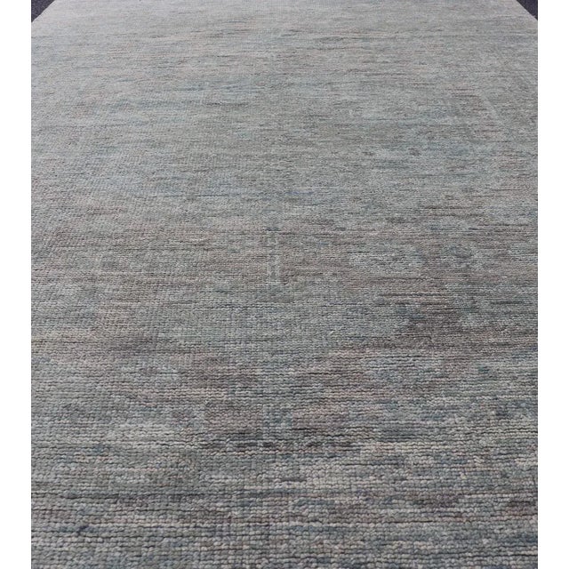 Modern Modern Muted Oushak Type Rug in Wool With Sub-Geometric Design in Green & Earthy Tones For Sale - Image 3 of 13