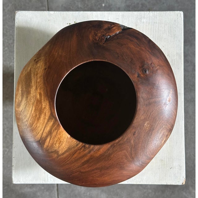Vintage Turned Walnut Vase Form Signed For Sale - Image 4 of 7