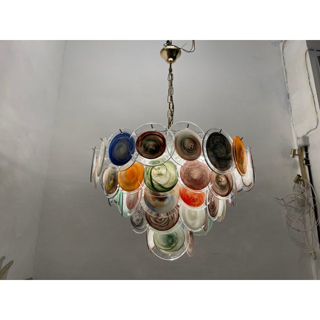Large Space Age Murano Disc Glass Chandelier, 1970s For Sale - Image 10 of 14
