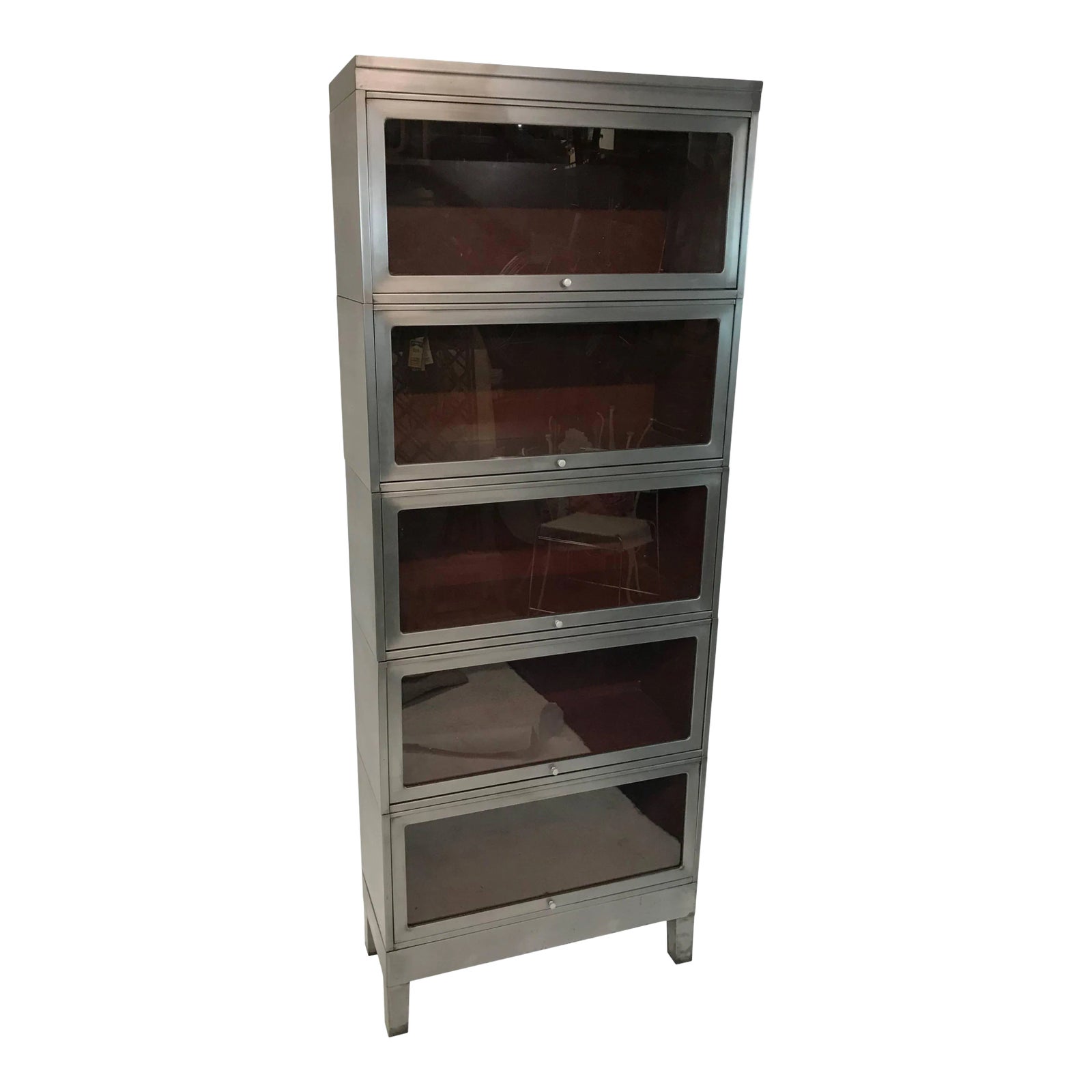 Vintage Industrial Mid Century Six Stack Brushed Steel Barrister