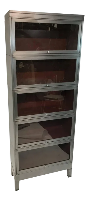 Vintage Industrial Mid Century Six Stack Brushed Steel Barrister Bookcase