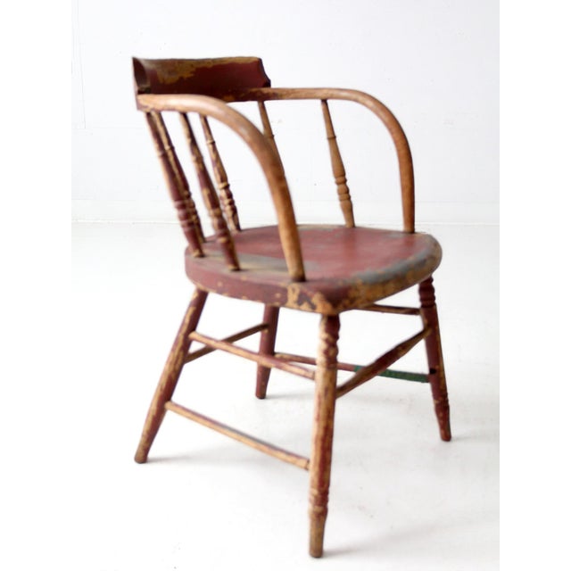 Antique Red Painted Windsor Captain's Chair For Sale - Image 9 of 14