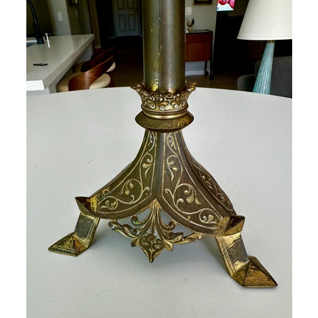 Single Antique Gothic Revival Brass 6 Light Candelabra For Sale - Image 14 of 18