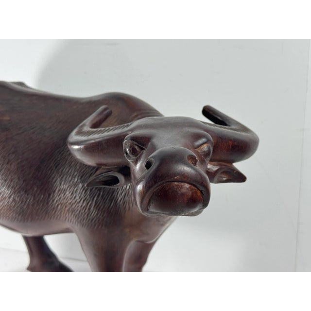 Mid-Century Modern Mid Century Large Hand Carved Water Buffalo For Sale - Image 3 of 8