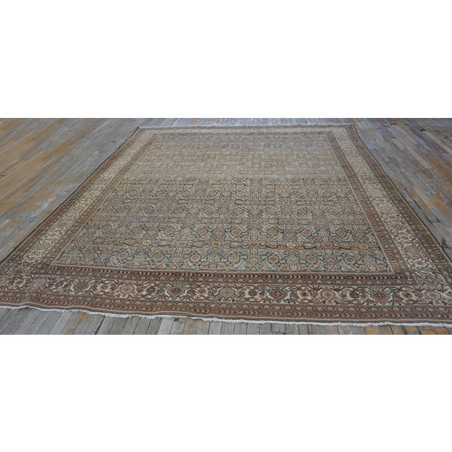 Navy Blue 1880s Blue Navy Antique Warn Square Geometric Knotted Wool Persian Malayer Rug For Sale - Image 8 of 9