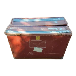 1940s French Industrial Original Suroy Industrial Red Storage Bin Metal Handles