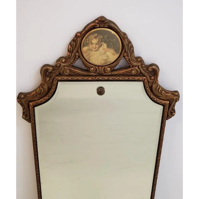 1930s Italian Style Mirror in Bronze Gold Gilt Frame with Angels For Sale - Image 4 of 7