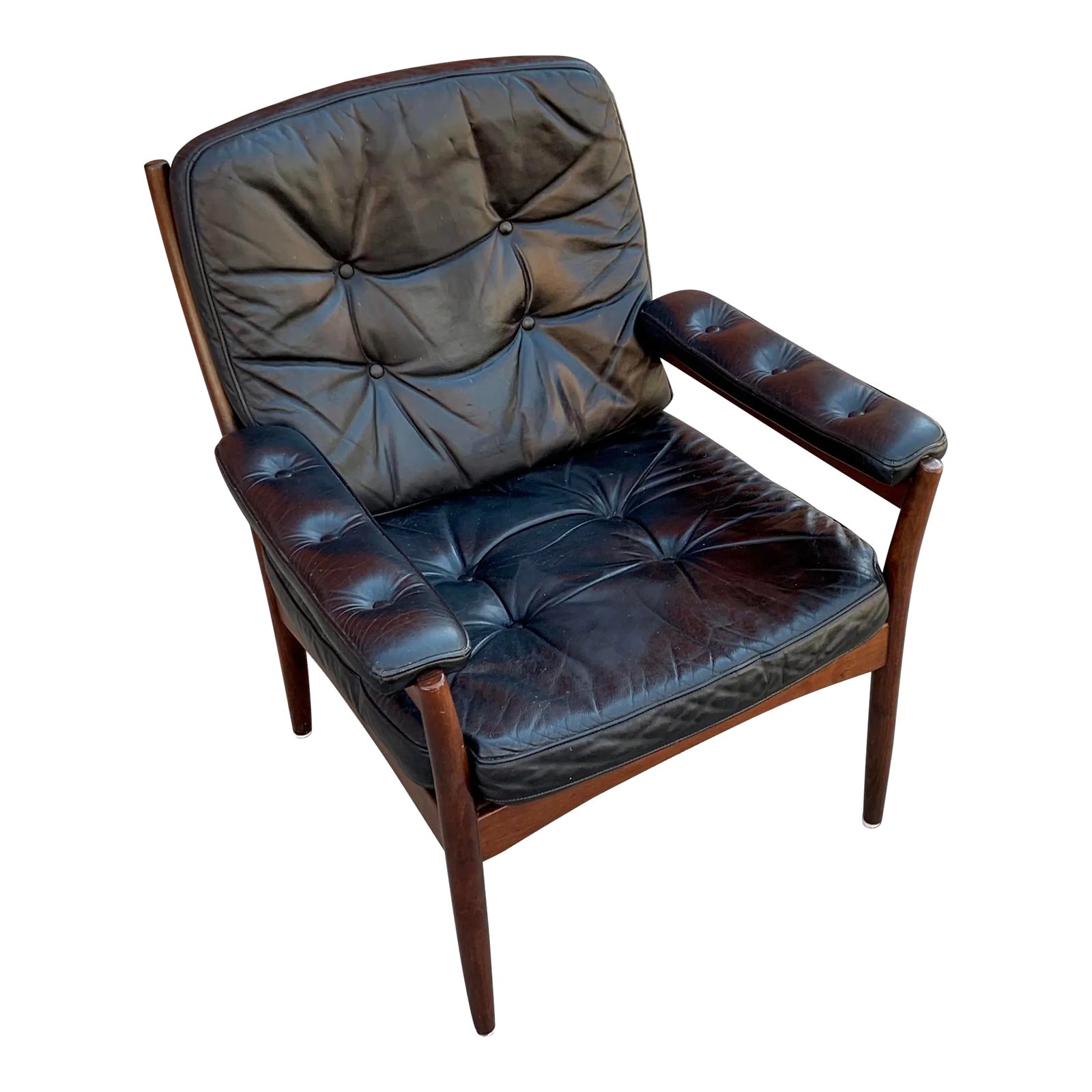 G-Mobel Easy Chair in Black Leather for Göte Möbler, Sweden, 1970s