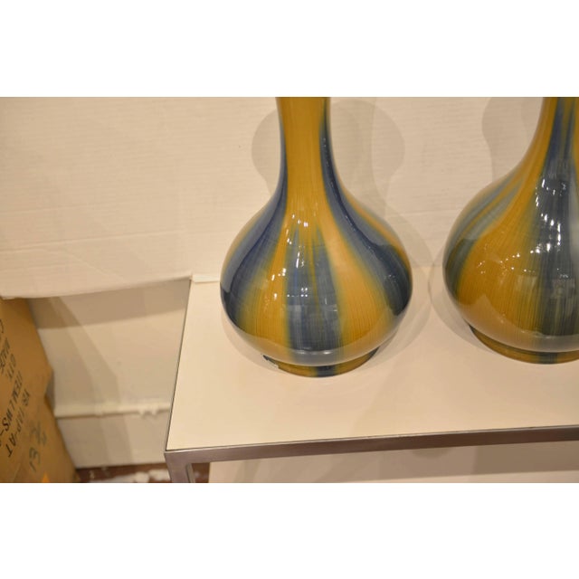 Pair of Fine Hand Thrown Blue and Gold Glaze Chinese Porcelain Vases, each vase will differ slightly in finish and scale...
