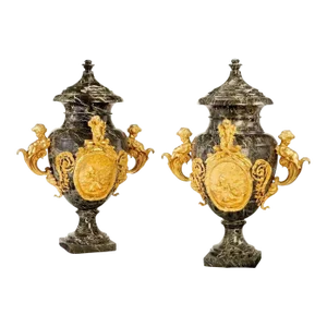 4.7 Ft Tall Huge Beatiful Pair of Late 19th Century Marble Gilt-Bronze Floor Urns