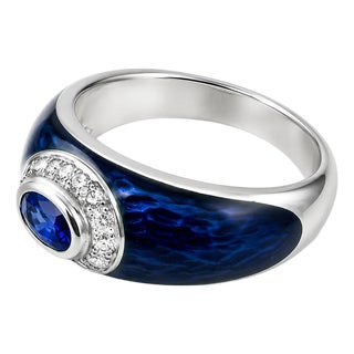 Late 20th Century 18K White Gold Hidalgo Enamel Diamond Sapphire Ring Band Authentic For Sale