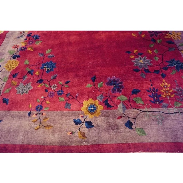 Ruby Red 1920s Knotted Purple Wool Antique Chinese Art Deco Room Size Rectangle Rug For Sale - Image 8 of 14