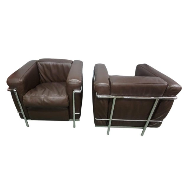 LC2 Leather Chairs by Le Corbusier, 1965, Set of 2 For Sale - Image 10 of 18