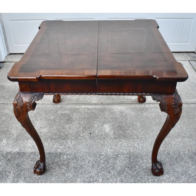 Henredon Mahogany Burl Wood Table Chippendale Butterfly Leaf Ball Claw Feet For Sale - Image 14 of 17