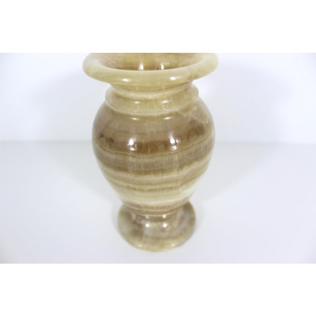 Vintage Onyx Marble Vase, Amber Cream Crystal Veining, Perfect Shelf Styling Decor, Solid Stone For Sale - Image 9 of 9