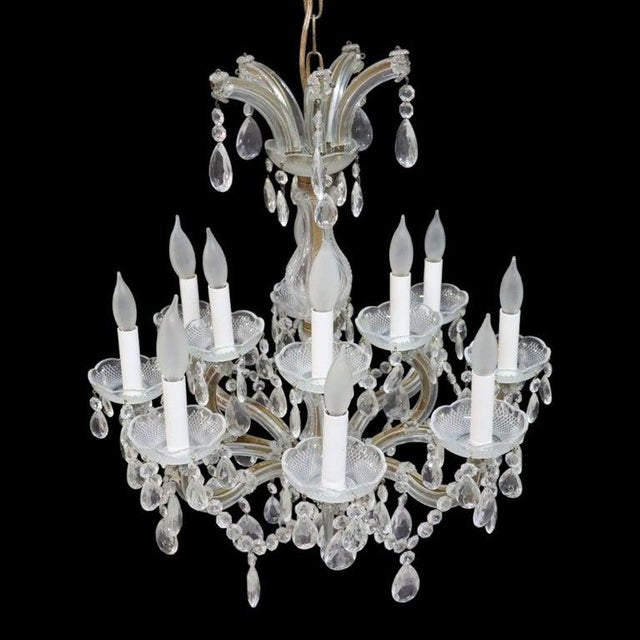 1940s Crystal & Glass Crystal Arm 12-Light Chandelier C1940 For Sale - Image 5 of 10