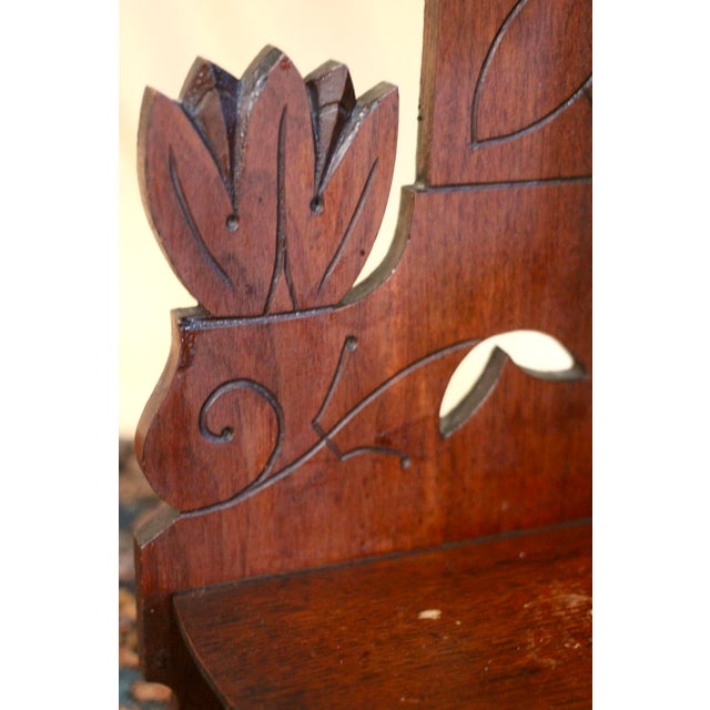 1920s Folk Art Dark Walnut Corner Shelf With Gothic Floral Details For Sale - Image 13 of 15