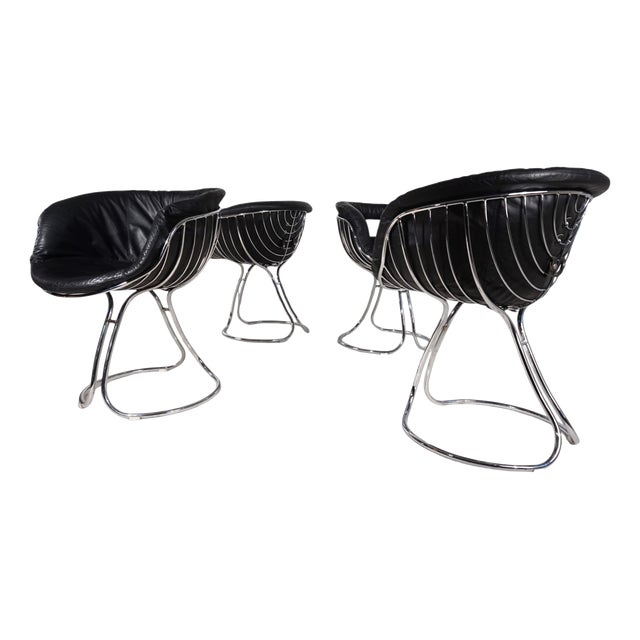 Pan Am Dining Chairs in Chrome and Leather by Gastone Rinaldi for Rima, 1970, Set of 4 For Sale