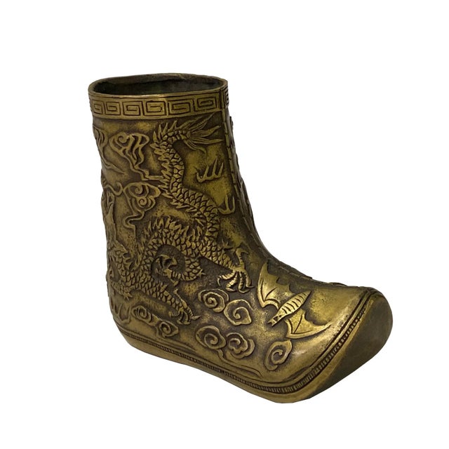 Figurative Chinese Brown Brass Color Metal Boot Shape Small Figure For Sale - Image 3 of 6