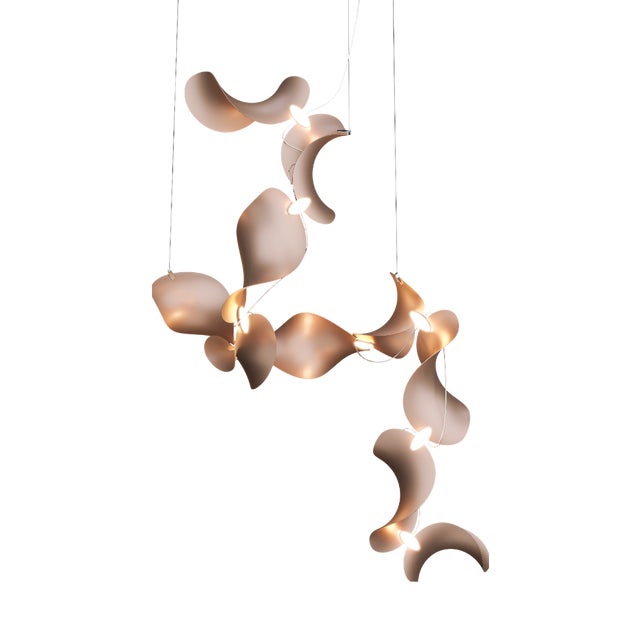 Dune 10 Spiral Chandelier with Shades in Copper Metallic Tone by Daniel Becker for Moss Objects For Sale