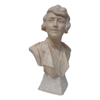 Italian Artist, Large Art Deco Carved Bust of Woman, 1920s-1940s, Alabaster For Sale