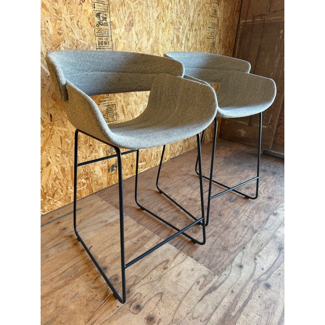 Pair of Bludot of Racer Counter Stools in Marine Tait For Sale - Image 12 of 15