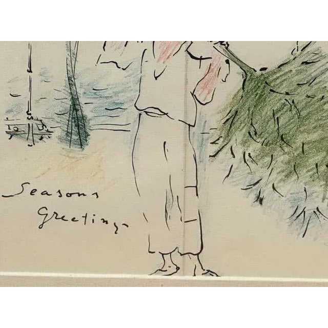 Mid 20th Century "Seasons Greetings #1" Drawing by French Painter Marcel Vertes For Sale - Image 5 of 6