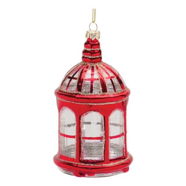 Glittered Glass Lantern Ornament (Set of 6) For Sale