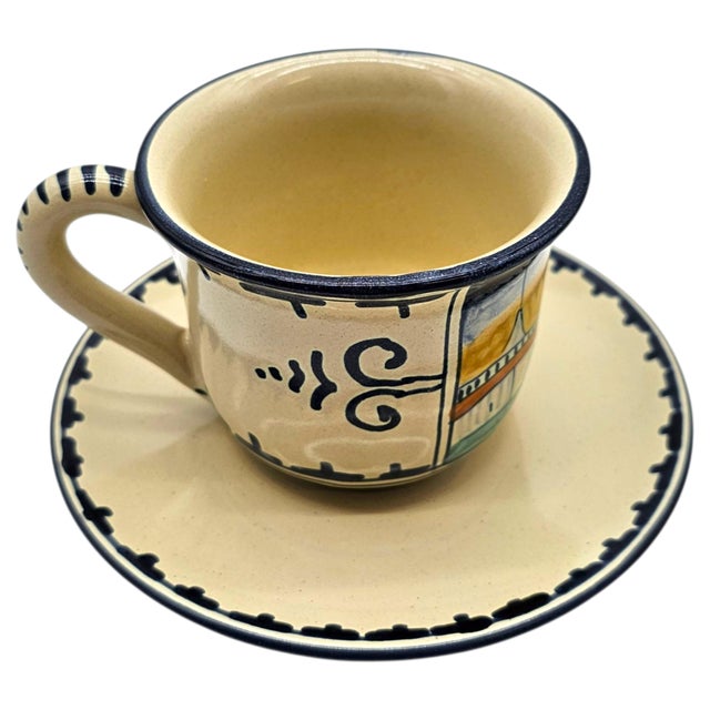 Vintage Corso Dei Fiori Casolare Cups & Saucers Set of 8 Italian Maiolica Painted For Sale - Image 12 of 18