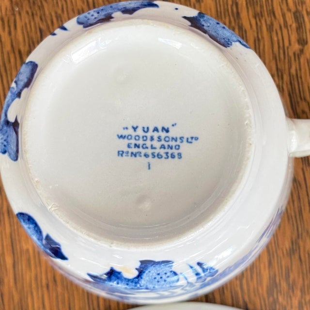 Ceramic Antique Wood & Sons "Yuan" Pattern Blue and White Transferware Coffee & Tea Set - Mixed Demitasse and Teacup 9 pcs For Sale - Image 7 of 16