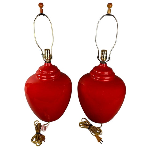 Royal Haeger Vintage Royal Haeger Oxblood Red Ceramic Urn Table Lamps - a pair For Sale - Image 4 of 10
