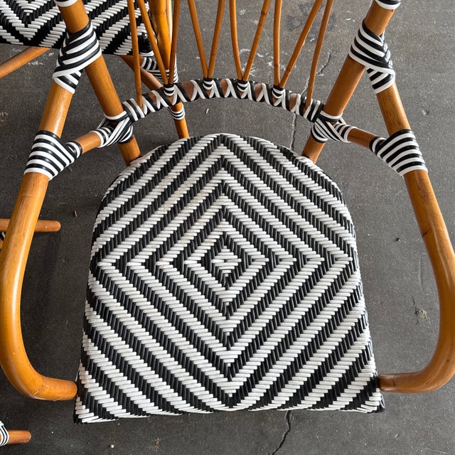 Cb2 Woven Rattan Bistro Dining Armchairs, Set of Six For Sale - Image 9 of 12