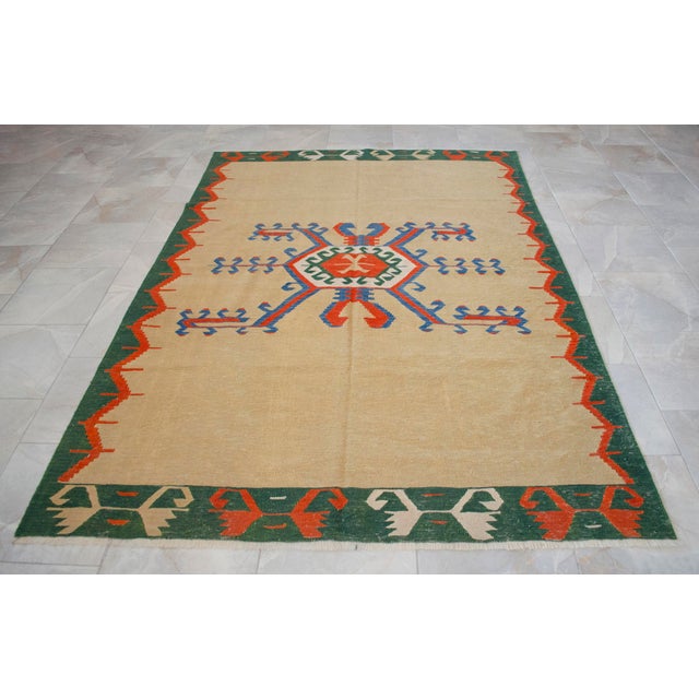 Textile Vintage 6x9 Turkish Rug Kilim Handmade Geometric Tribal Design for Modern Farmhouse Decor For Sale - Image 7 of 13